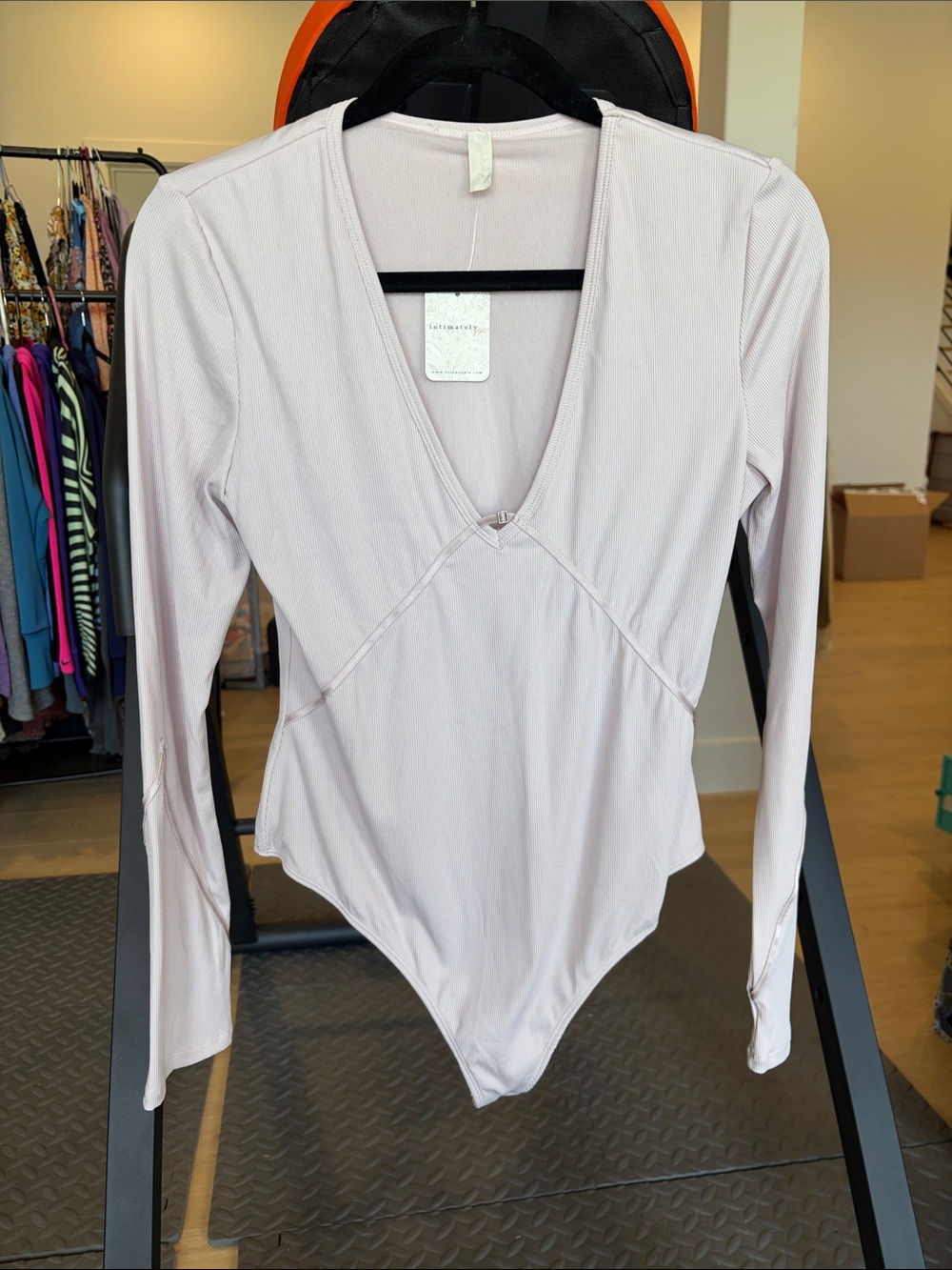 Free People Long Sleeve V-Neck Bodysuit in Dusty Mauve